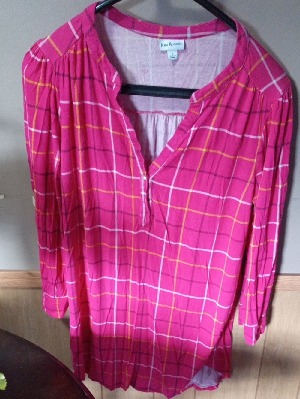 Kim Rogers Hot Pink Plaid Popover Tunic